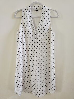 Express White Shift Mini Dress with Black Polka Dots Size S